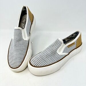 Tommy Bahama Canvas Sailor Stripe Coastal Slip On Platform Sneakers Size 6.5